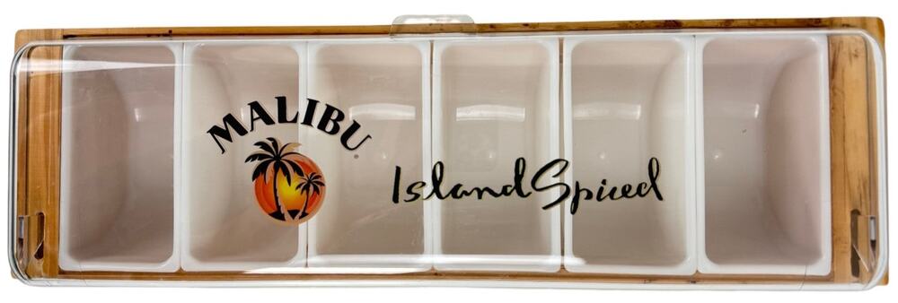 Malibu Island Spiced Rum Wooden Promotional Serving Box Plastic Trays 20"